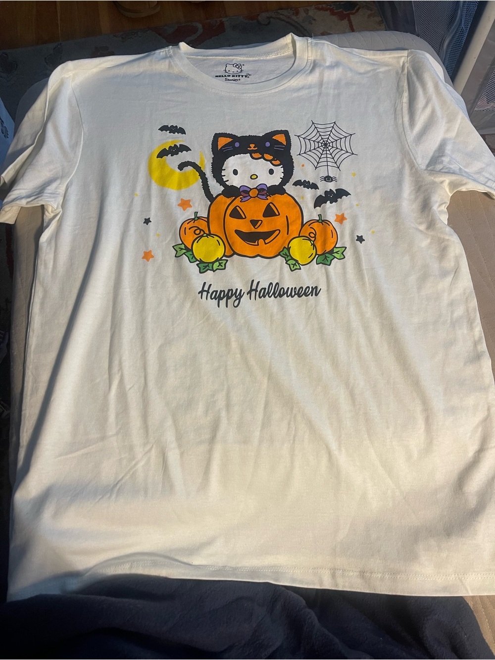 Hello Kitty White Halloween Pumpkin & Cat Graphic Tee